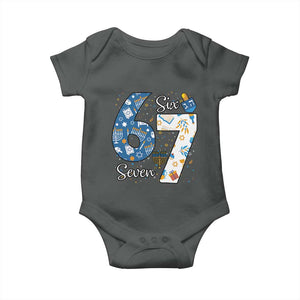 Funny 67 Hanukkah Baby Onesie Chanukah Menorah Dreidel Six Seven Meme TS11 Dark Heather Print Your Wear