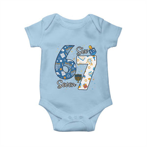 Funny 67 Hanukkah Baby Onesie Chanukah Menorah Dreidel Six Seven Meme TS11 Light Blue Print Your Wear