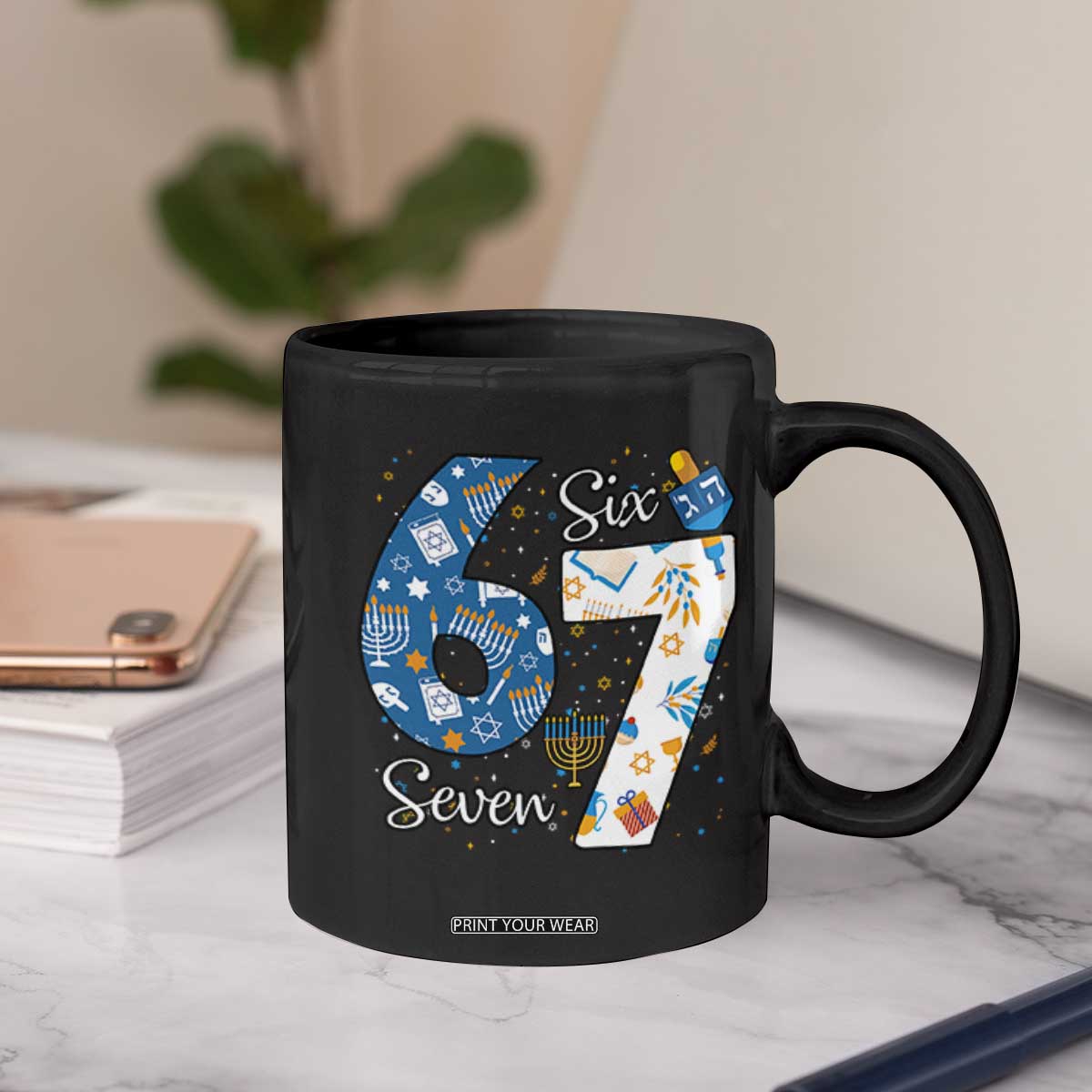 Funny 67 Hanukkah Coffee Mug Chanukah Menorah Dreidel Six Seven Meme TS11 Print Your Wear