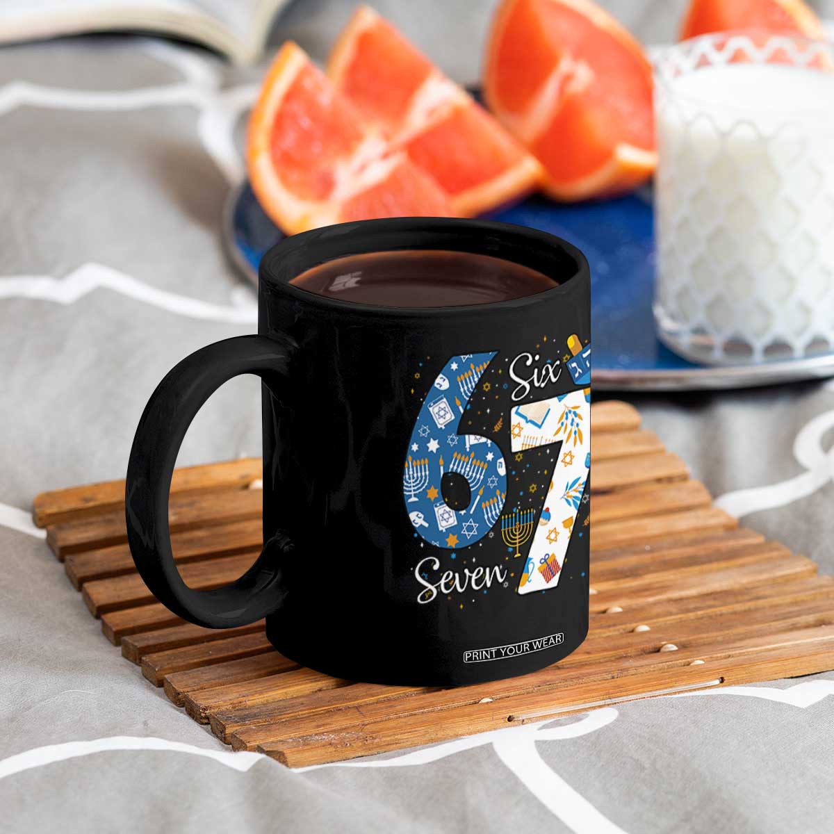 Funny 67 Hanukkah Coffee Mug Chanukah Menorah Dreidel Six Seven Meme TS11 Print Your Wear