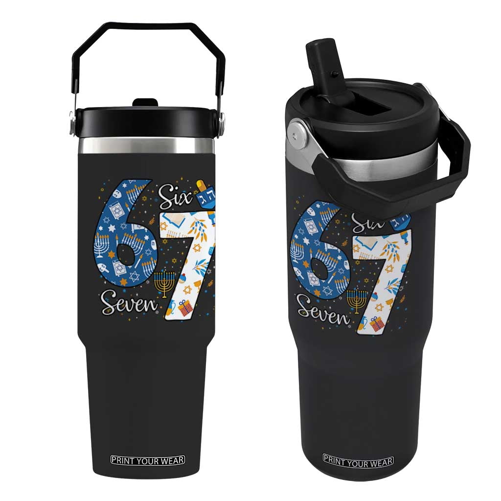 Funny 67 Hanukkah Flip Straw Tumbler Chanukah Menorah Dreidel Six Seven Meme TS11 One Size: 30 oz Black Print Your Wear