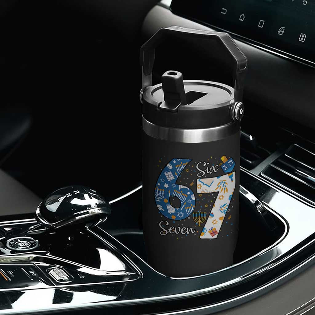 Funny 67 Hanukkah Flip Straw Tumbler Chanukah Menorah Dreidel Six Seven Meme TS11 Print Your Wear