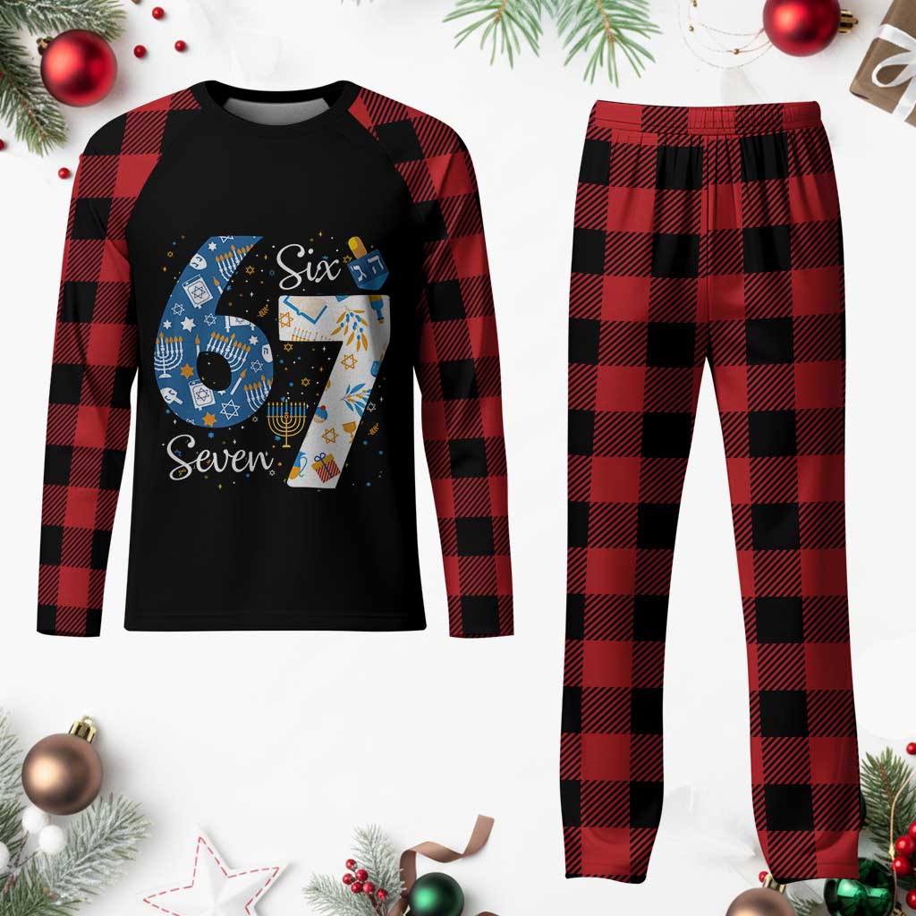 Funny 67 Hanukkah Plaid Pajama Set Chanukah Menorah Dreidel Six Seven Meme TS11 Buffalo Plaid Print Your Wear