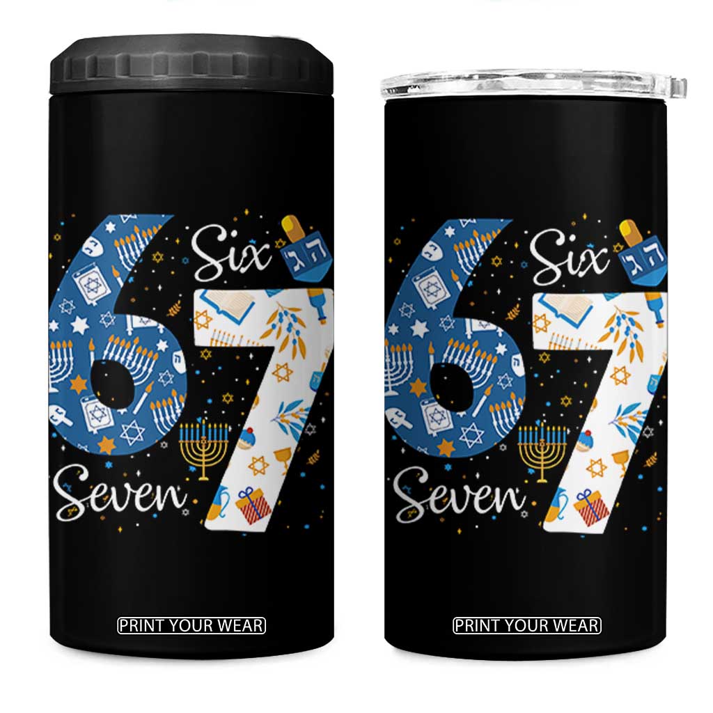 Funny 67 Hanukkah 4 in 1 Can Cooler Tumbler Chanukah Menorah Dreidel Six Seven Meme TS11 One Size: 16 oz Black Print Your Wear