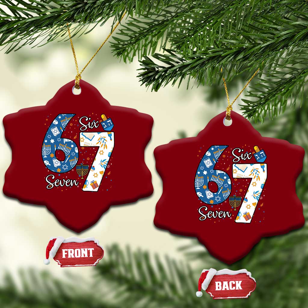 Funny 67 Hanukkah Ceramic Ornament Chanukah Menorah Dreidel Six Seven Meme TS11 Print Your Wear