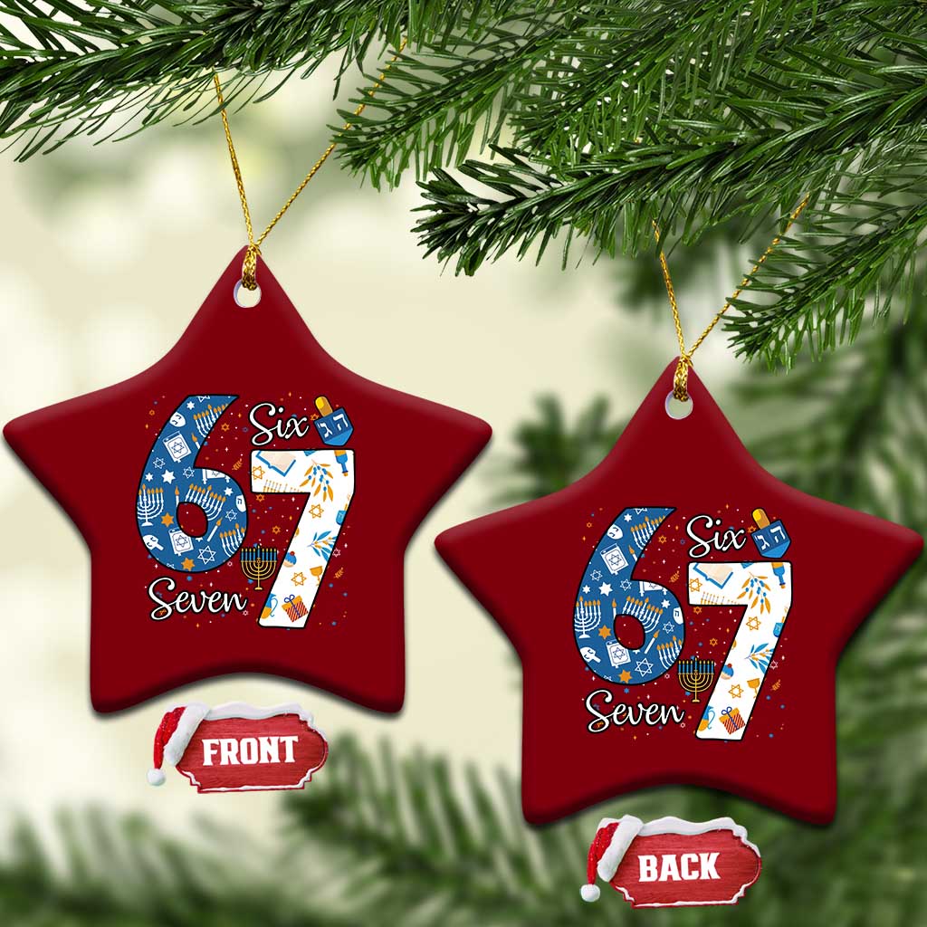 Funny 67 Hanukkah Ceramic Ornament Chanukah Menorah Dreidel Six Seven Meme TS11 Print Your Wear