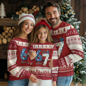 Funny 67 Hanukkah Ugly Christmas Sweater Chanukah Menorah Dreidel Six Seven Meme TS11 Red Beige Print Your Wear