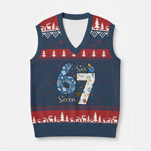 Funny 67 Hanukkah V-Neck Knit Sweater Vest Chanukah Menorah Dreidel Six Seven Meme TS11 Navy Red Print Your Wear