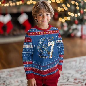 Funny 67 Chanukah Hanukkah Ugly Sweater Menorah Dreidel Six Seven Meme TS11 Blue Red Print Your Wear