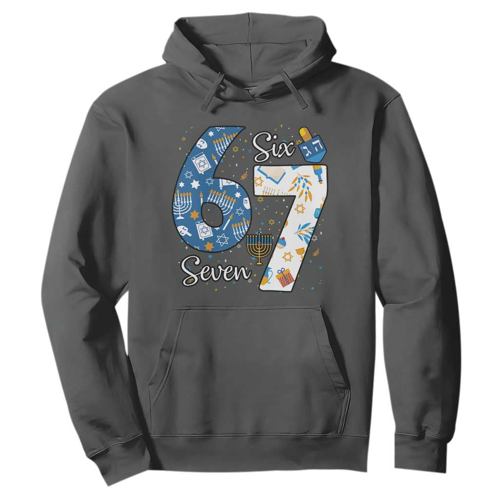 Funny 67 Hanukkah Hoodie Chanukah Menorah Dreidel Six Seven Meme TS11 Dark Heather Print Your Wear