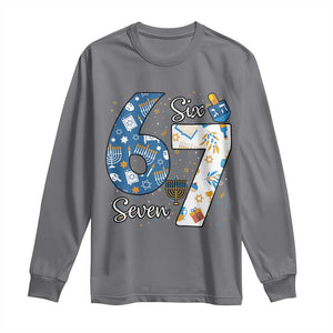 Funny 67 Hanukkah Long Sleeve Shirt Chanukah Menorah Dreidel Six Seven Meme TS11 Charcoal Print Your Wear