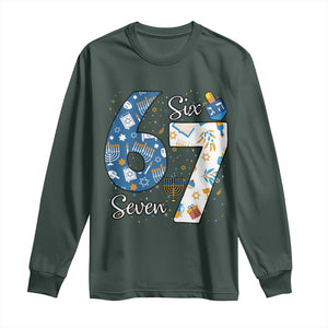 Funny 67 Hanukkah Long Sleeve Shirt Chanukah Menorah Dreidel Six Seven Meme TS11 Dark Forest Green Print Your Wear