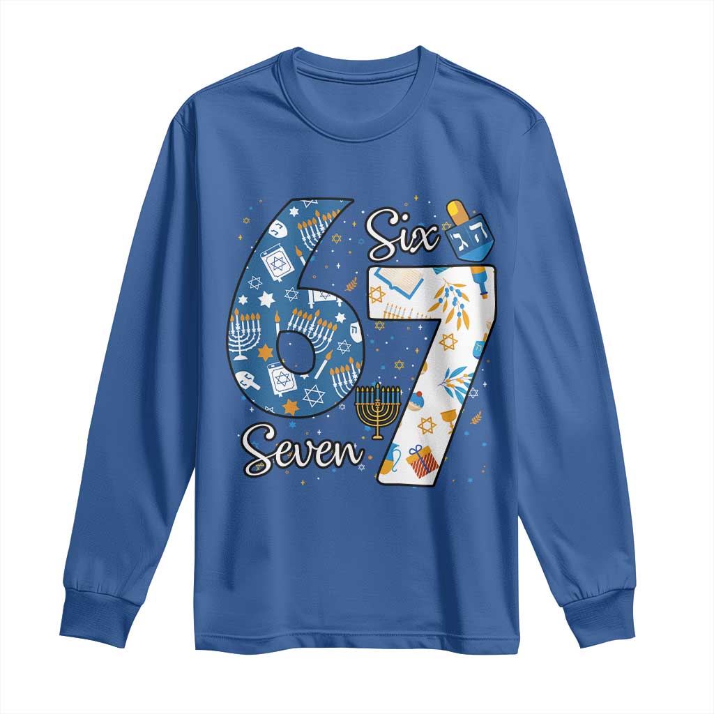 Funny 67 Hanukkah Long Sleeve Shirt Chanukah Menorah Dreidel Six Seven Meme TS11 Royal Blue Print Your Wear