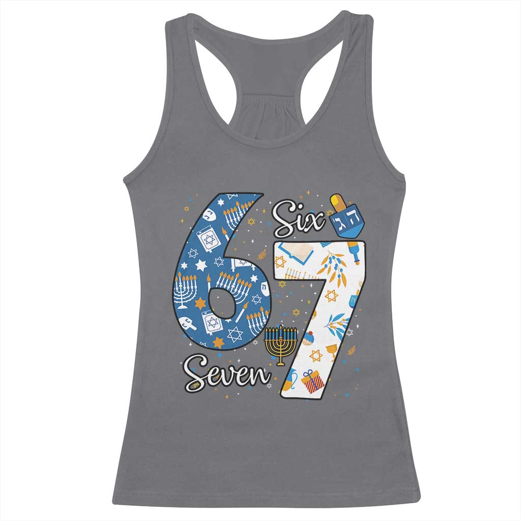 Funny 67 Hanukkah Racerback Tank Top Chanukah Menorah Dreidel Six Seven Meme TS11 Charcoal Print Your Wear