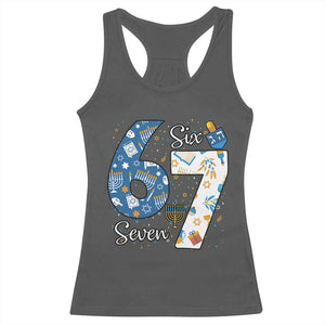 Funny 67 Hanukkah Racerback Tank Top Chanukah Menorah Dreidel Six Seven Meme TS11 Dark Heather Print Your Wear