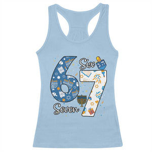 Funny 67 Hanukkah Racerback Tank Top Chanukah Menorah Dreidel Six Seven Meme TS11 Light Blue Print Your Wear