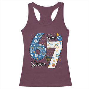 Funny 67 Hanukkah Racerback Tank Top Chanukah Menorah Dreidel Six Seven Meme TS11 Maroon Print Your Wear