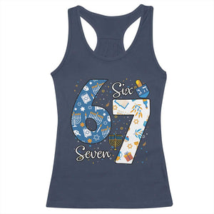 Funny 67 Hanukkah Racerback Tank Top Chanukah Menorah Dreidel Six Seven Meme TS11 Navy Print Your Wear