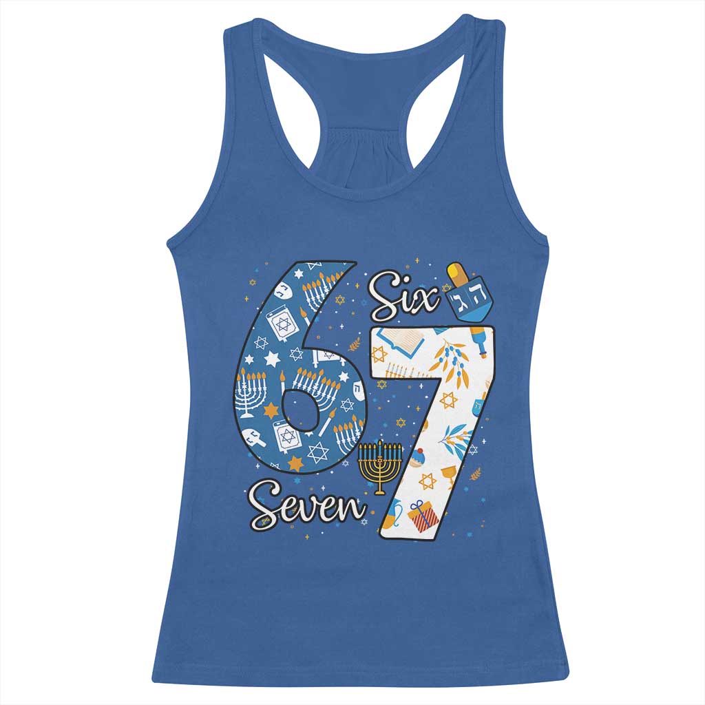 Funny 67 Hanukkah Racerback Tank Top Chanukah Menorah Dreidel Six Seven Meme TS11 Royal Blue Print Your Wear