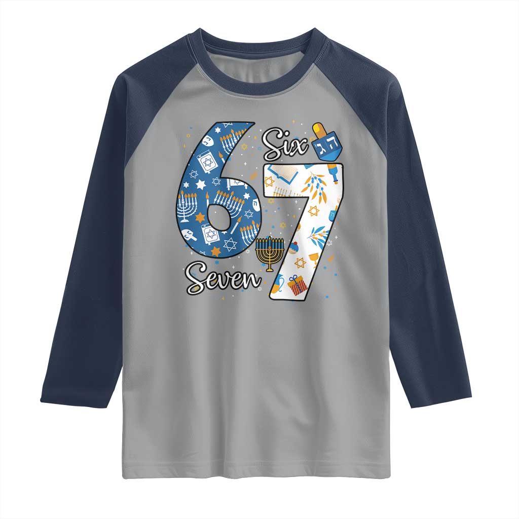 Funny 67 Hanukkah Raglan Shirt Chanukah Menorah Dreidel Six Seven Meme TS11 Sport Gray Navy Print Your Wear
