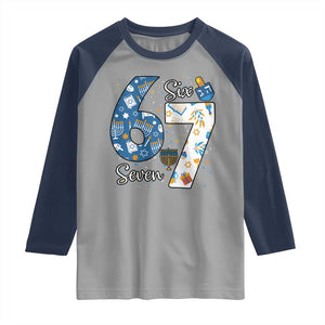 Funny 67 Hanukkah Raglan Shirt Chanukah Menorah Dreidel Six Seven Meme TS11 Sport Gray Navy Print Your Wear