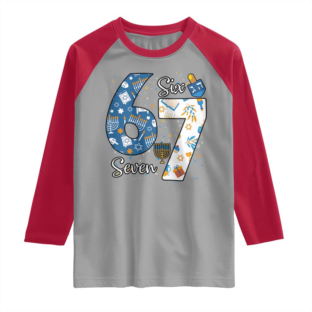 Funny 67 Hanukkah Raglan Shirt Chanukah Menorah Dreidel Six Seven Meme TS11 Sport Gray Red Print Your Wear