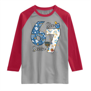 Funny 67 Hanukkah Raglan Shirt Chanukah Menorah Dreidel Six Seven Meme TS11 Sport Gray Red Print Your Wear
