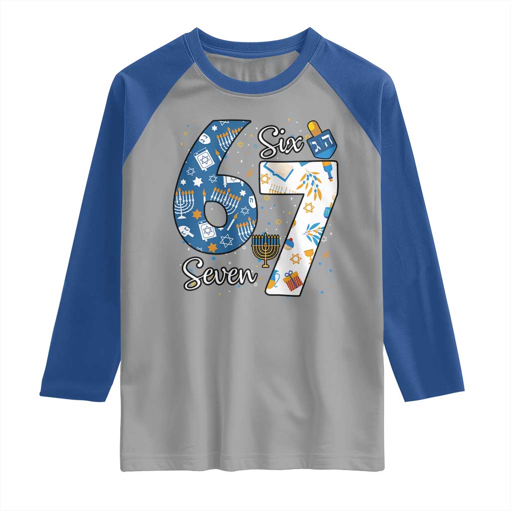 Funny 67 Hanukkah Raglan Shirt Chanukah Menorah Dreidel Six Seven Meme TS11 Sport Gray Royal Print Your Wear
