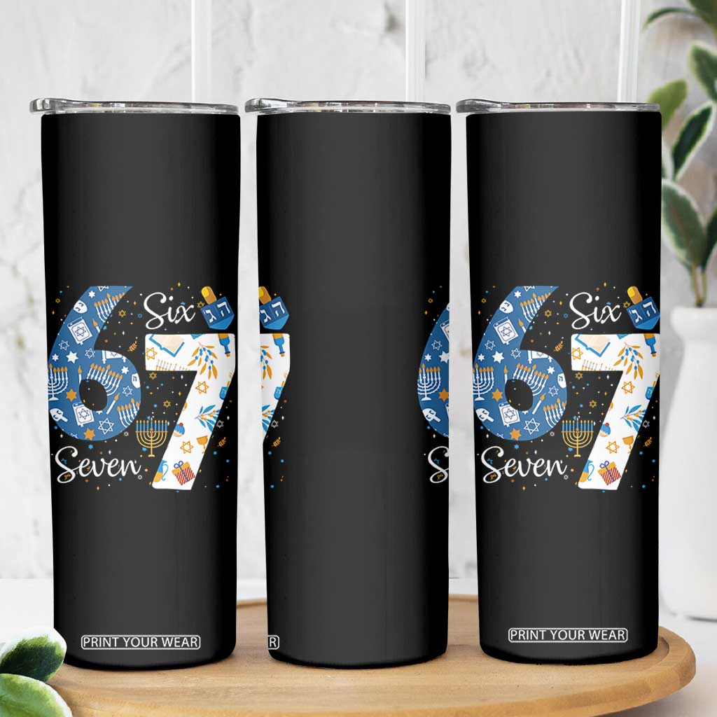 Funny 67 Hanukkah Skinny Tumbler Chanukah Menorah Dreidel Six Seven Meme TS11 Print Your Wear