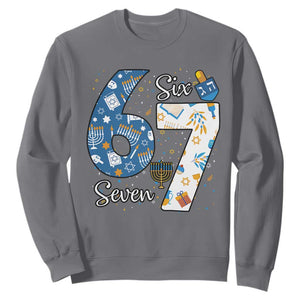 Funny 67 Hanukkah Sweatshirt Chanukah Menorah Dreidel Six Seven Meme TS11 Charcoal Print Your Wear