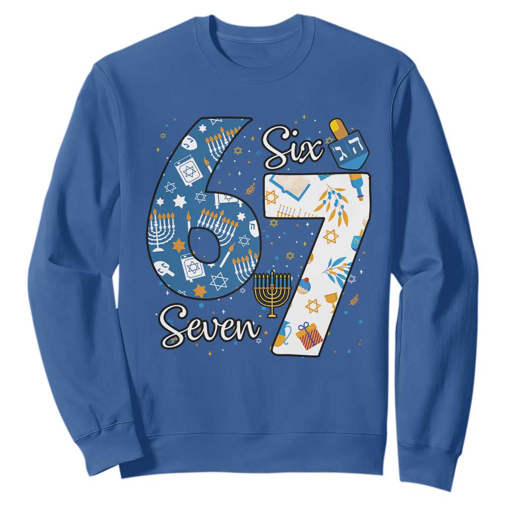 Funny 67 Hanukkah Sweatshirt Chanukah Menorah Dreidel Six Seven Meme TS11 Royal Blue Print Your Wear
