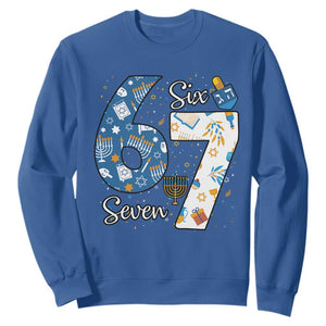 Funny 67 Hanukkah Sweatshirt Chanukah Menorah Dreidel Six Seven Meme TS11 Royal Blue Print Your Wear