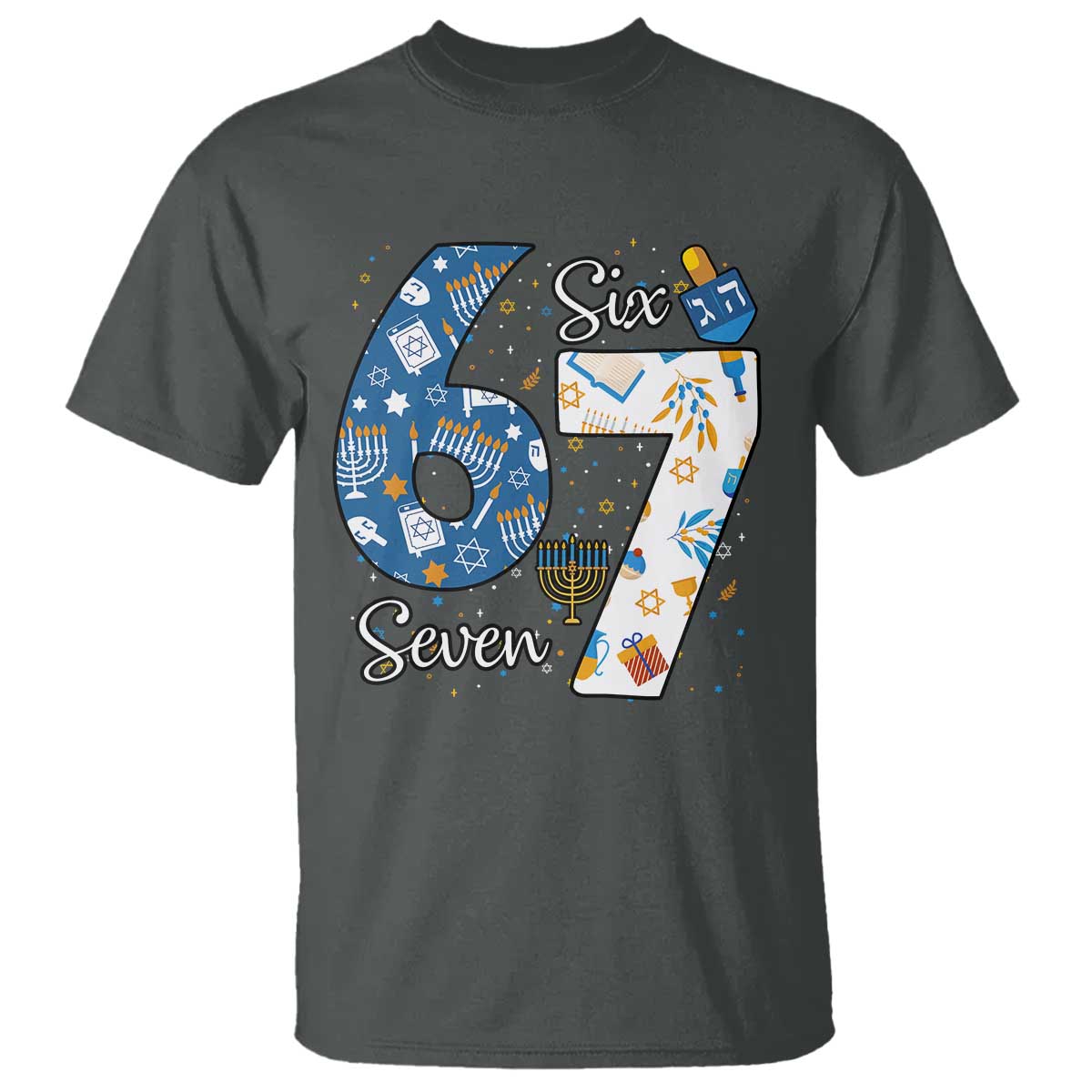 Funny 67 Hanukkah T Shirt Chanukah Menorah Dreidel Six Seven Meme TS11 Dark Heather Print Your Wear