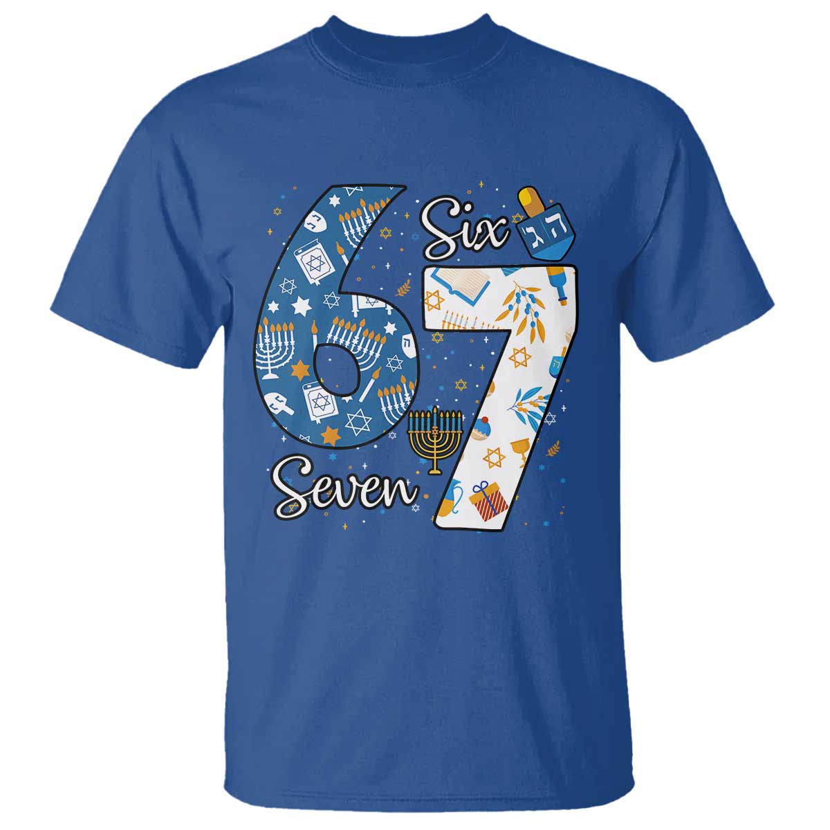 Funny 67 Hanukkah T Shirt Chanukah Menorah Dreidel Six Seven Meme TS11 Royal Blue Print Your Wear