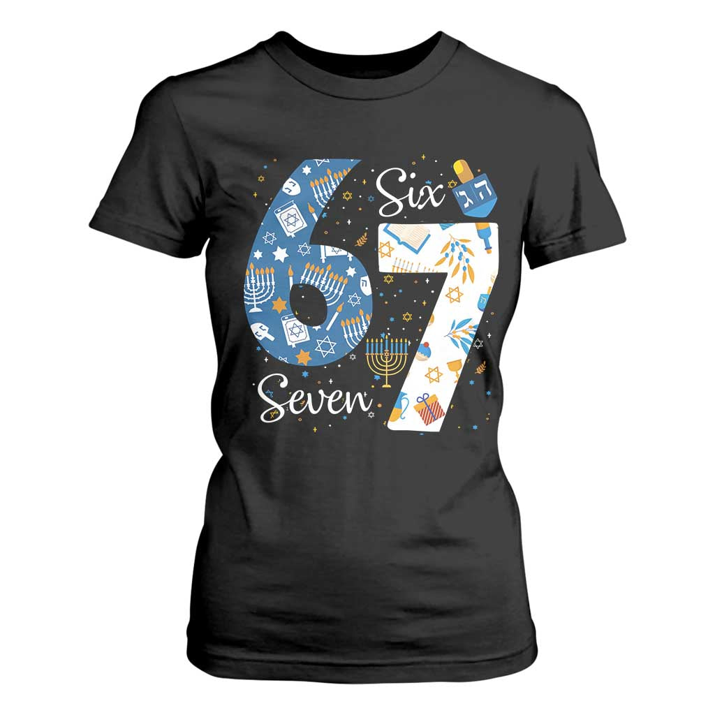 Funny 67 Hanukkah T Shirt For Women Chanukah Menorah Dreidel Six Seven Meme TS11 Black Print Your Wear