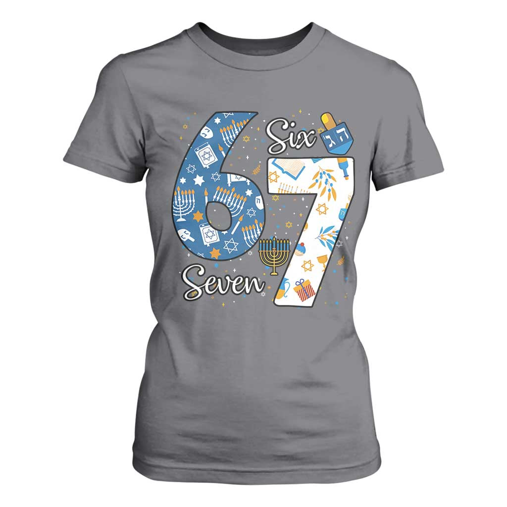 Funny 67 Hanukkah T Shirt For Women Chanukah Menorah Dreidel Six Seven Meme TS11 Charcoal Print Your Wear