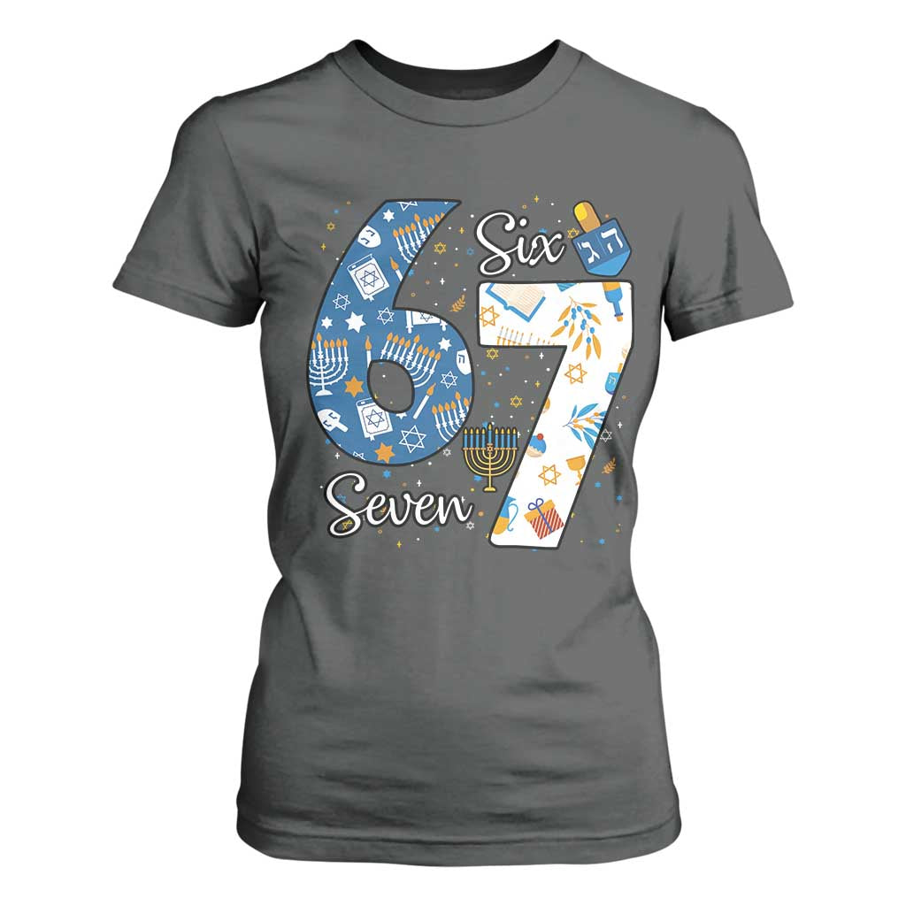 Funny 67 Hanukkah T Shirt For Women Chanukah Menorah Dreidel Six Seven Meme TS11 Dark Heather Print Your Wear