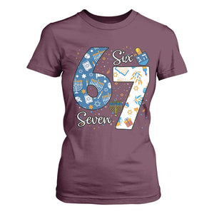 Funny 67 Hanukkah T Shirt For Women Chanukah Menorah Dreidel Six Seven Meme TS11 Maroon Print Your Wear