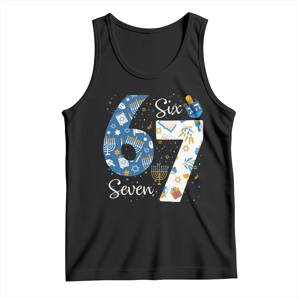 Funny 67 Hanukkah Tank Top Chanukah Menorah Dreidel Six Seven Meme TS11 Black Print Your Wear