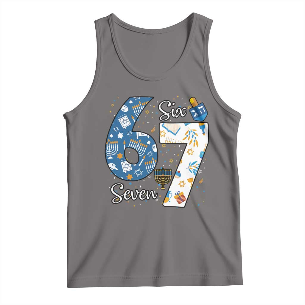 Funny 67 Hanukkah Tank Top Chanukah Menorah Dreidel Six Seven Meme TS11 Deep Heather Print Your Wear