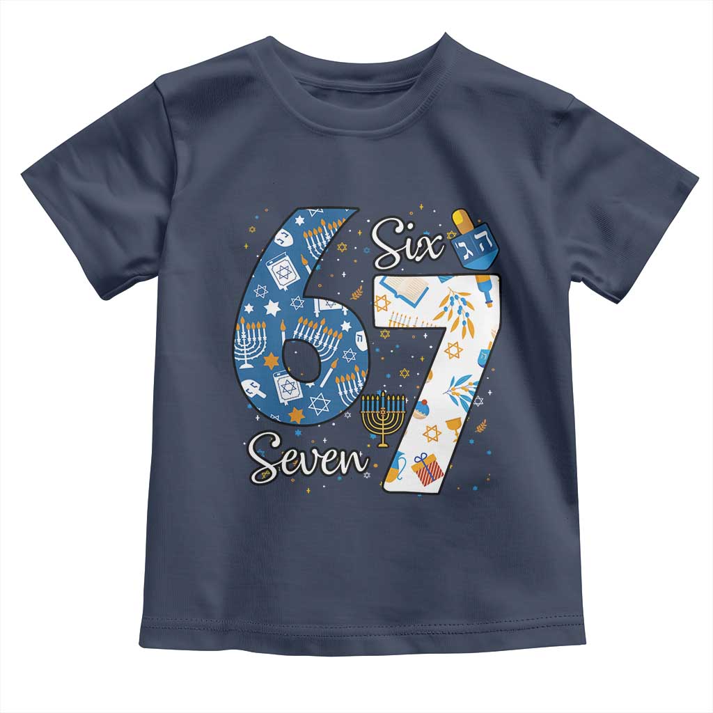 Funny 67 Hanukkah Toddler T Shirt Chanukah Menorah Dreidel Six Seven Meme TS11 Navy Print Your Wear