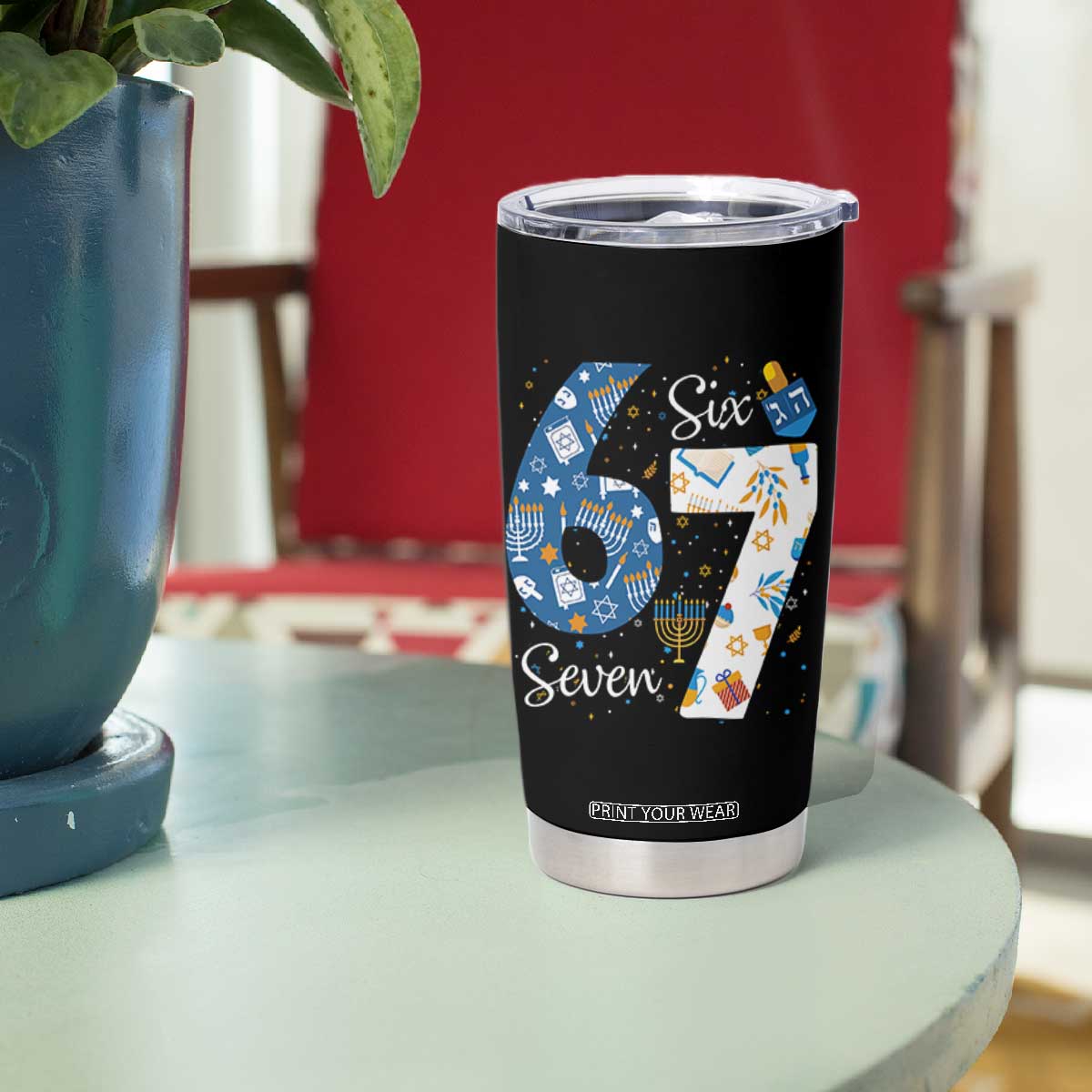 Funny 67 Hanukkah Tumbler Cup Chanukah Menorah Dreidel Six Seven Meme TS11 Print Your Wear