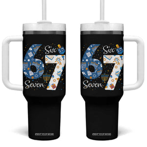 Funny 67 Hanukkah Tumbler With Handle Chanukah Menorah Dreidel Six Seven Meme TS11 One Size: 40 oz Black Print Your Wear