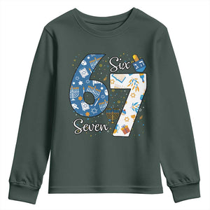 Funny 67 Hanukkah Youth Sweatshirt Chanukah Menorah Dreidel Six Seven Meme TS11 Dark Forest Green Print Your Wear