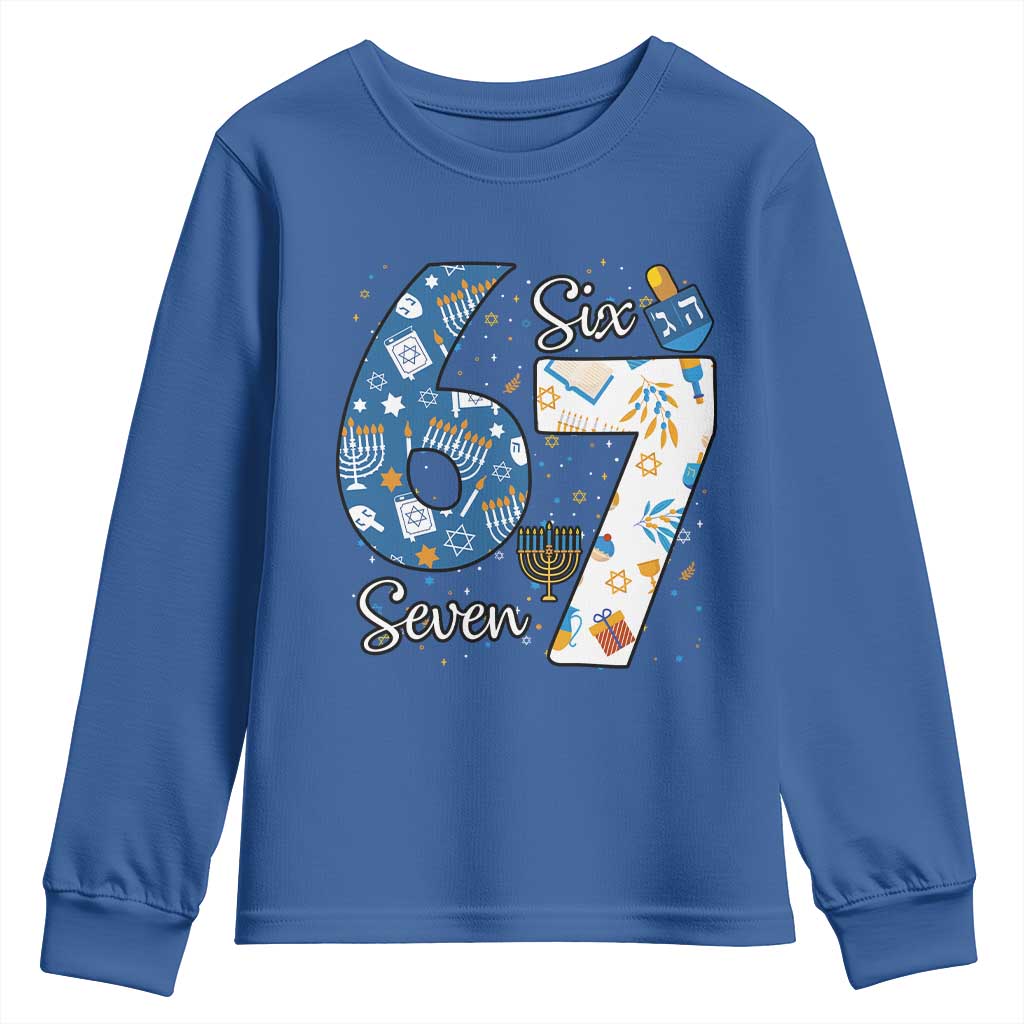 Funny 67 Hanukkah Youth Sweatshirt Chanukah Menorah Dreidel Six Seven Meme TS11 Royal Blue Print Your Wear