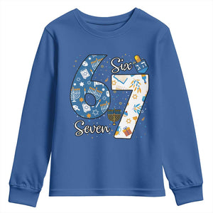 Funny 67 Hanukkah Youth Sweatshirt Chanukah Menorah Dreidel Six Seven Meme TS11 Royal Blue Print Your Wear