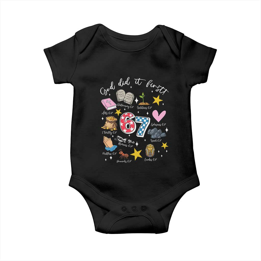 Funny 67 Christian Baby Onesie God Did It First Six Seven Meme Bible Verses TS11 Black Print Your Wear