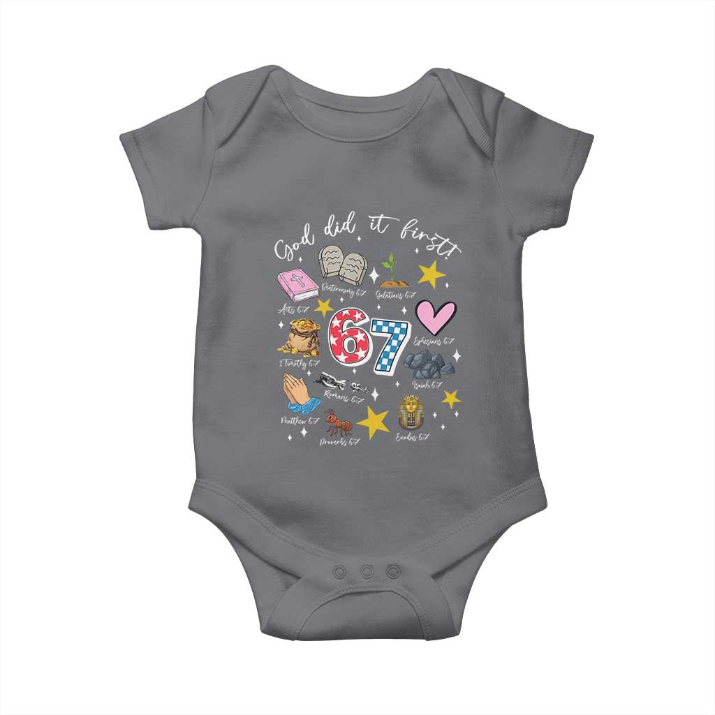 Funny 67 Christian Baby Onesie God Did It First Six Seven Meme Bible Verses TS11 Charcoal Print Your Wear