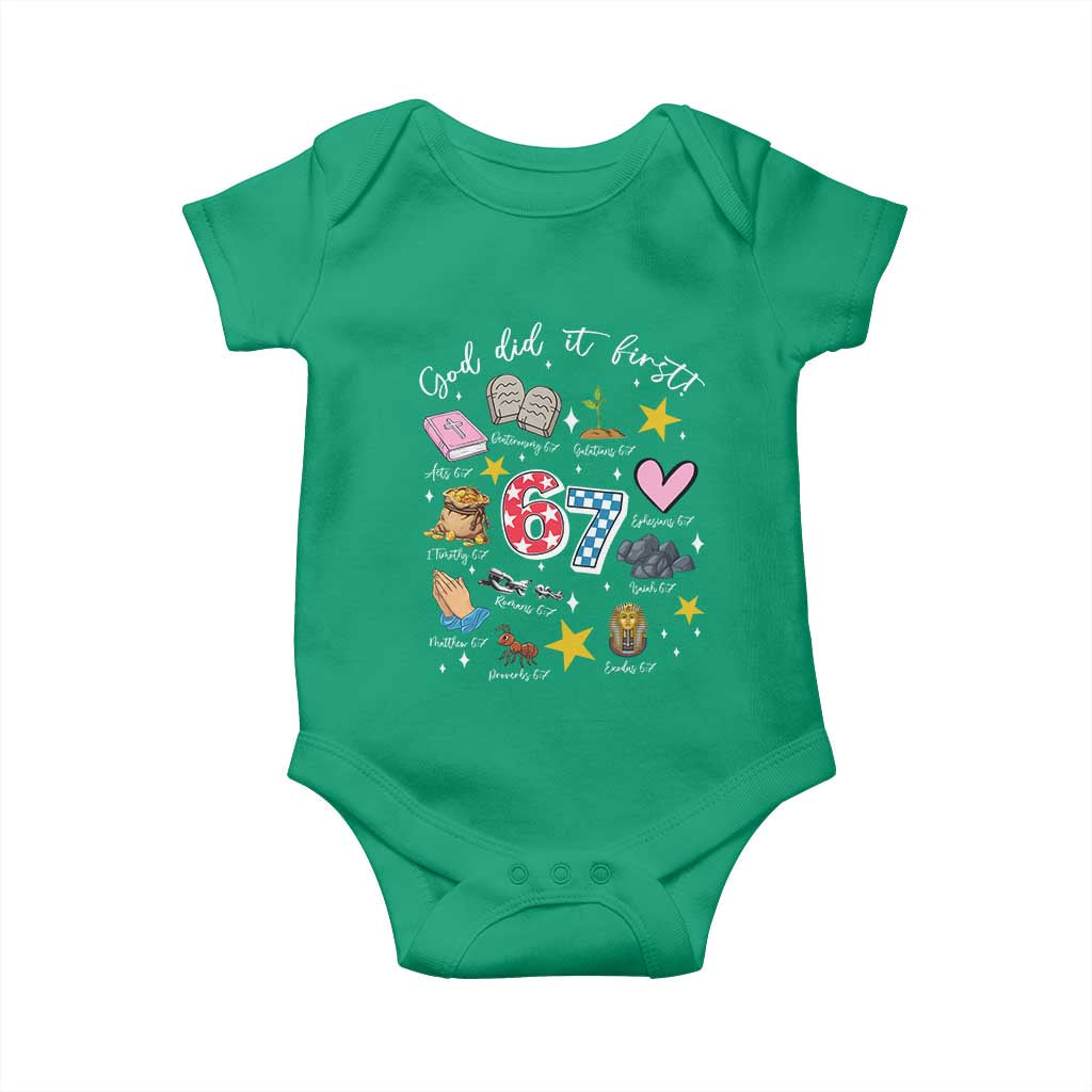 Funny 67 Christian Baby Onesie God Did It First Six Seven Meme Bible Verses TS11 Irish Green Print Your Wear