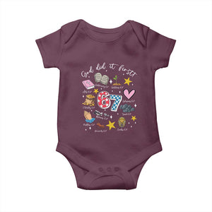 Funny 67 Christian Baby Onesie God Did It First Six Seven Meme Bible Verses TS11 Maroon Print Your Wear